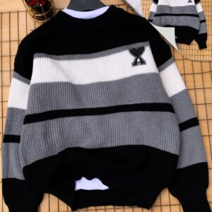Black & Grey Striped Logo Sweater