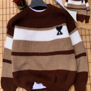 Brown & Beige Striped Logo Sweater