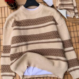 Beige & Brown Striped Knit Sweater
